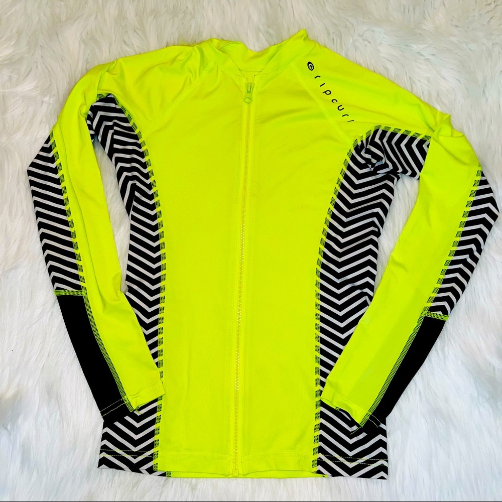 Rip Curl 50 UPF Neon Yellow Full Zip Long Sleeve Shirt